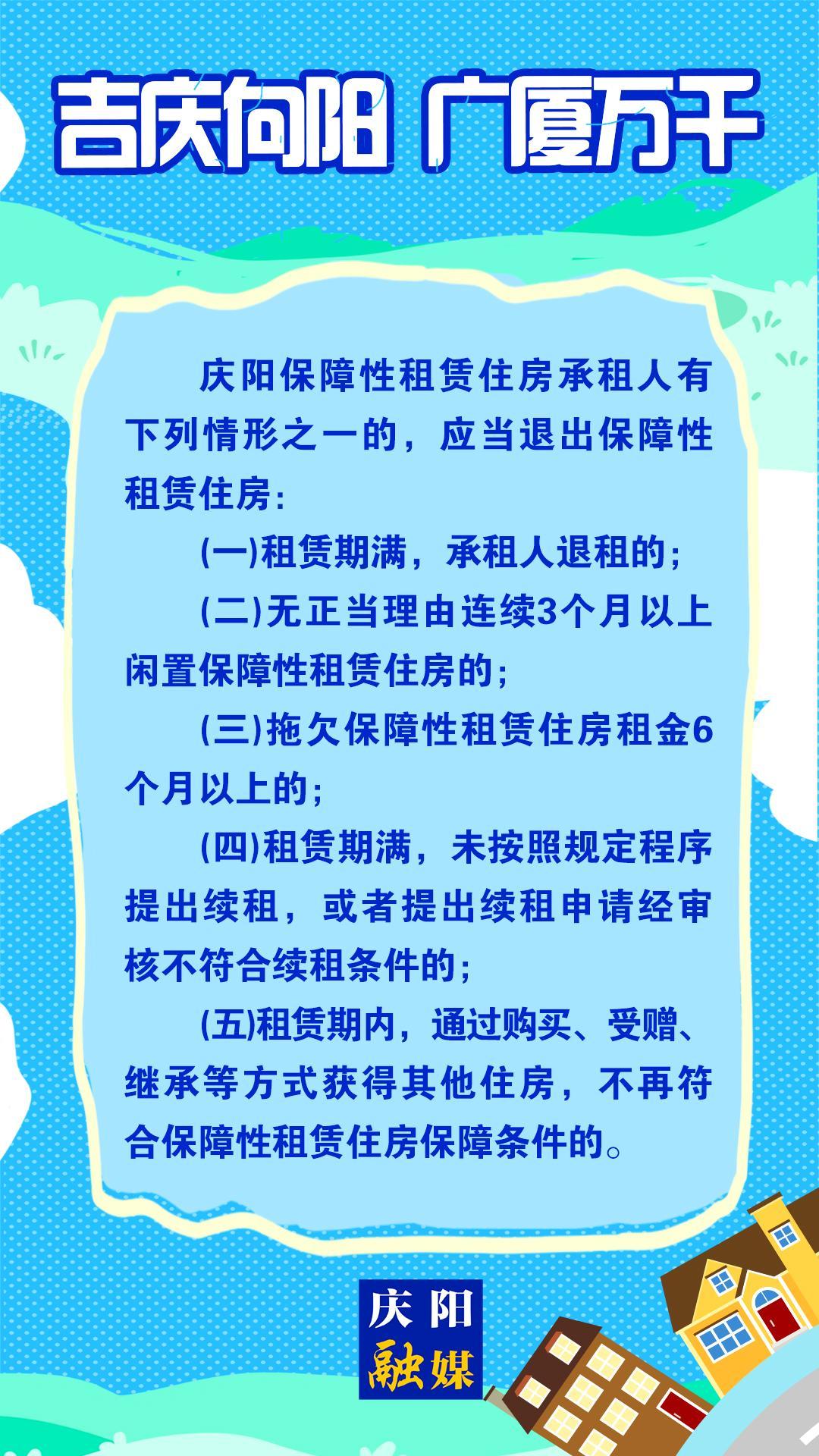 【吉慶向陽 廣廈萬千(100)】微海報丨慶陽保障性租賃住房承租人有這些情形的，應當退出保障性租賃住房