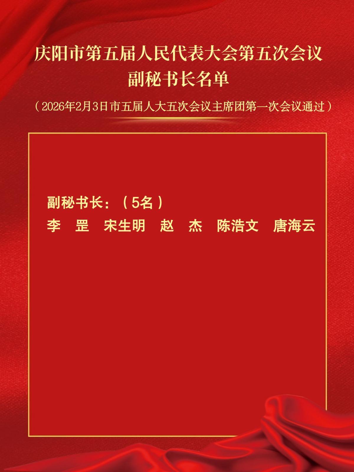 慶陽(yáng)市第五屆人民代表大會(huì)第五次會(huì)議副秘書長(zhǎng)名單